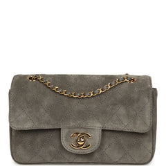 Chanel Mini "Souplissimo" Flap Bag Dark Grey Suede Gold Hardware
