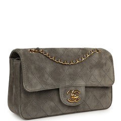 Chanel Mini "Souplissimo" Flap Bag Dark Grey Suede Gold Hardware