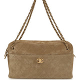 Chanel Maxi "Camerissimo" Camera Case Camera Case Dark Beige Suede Gold Hardware - Thumbnail View 1
