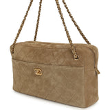 Chanel Maxi "Camerissimo" Camera Case Camera Case Dark Beige Suede Gold Hardware - Thumbnail View 5