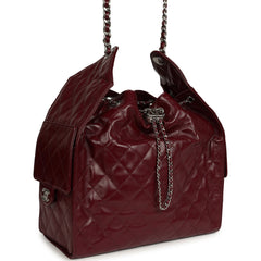 Chanel Medium 25 Hobo Bag Dark Burgundy Shiny Crumpled Calfskin Silver Hardware