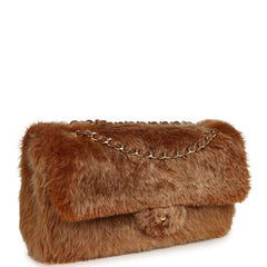 Chanel Maxi "Souplissimo" Small Flap Bag Brown Shearling Lambskin Gold Hardware