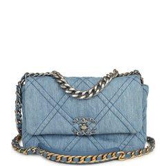 Chanel Medium 19 Flap Light Blue Denim Mixed Metal Hardware