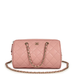 Chanel Mini Timeless Classic Barrel Bag with Chain Pink Shiny Caviar Light Gold Hardware
