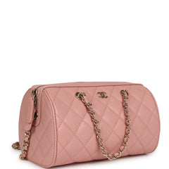 Chanel Mini Timeless Classic Barrel Bag with Chain Pink Shiny Caviar Light Gold Hardware