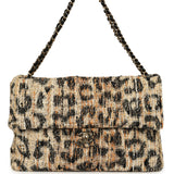 Chanel Maxi Leopard Print "Souplissimo" Large Flap Bag Brown, Black, White Tweed, Mixed Fibers Gold Hardware - Thumbnail View 1