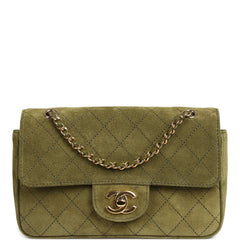Chanel Mini "Souplissimo" Flap Bag Khaki Suede Gold Hardware