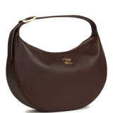 Chanel Round Top Handle Hobo Bag Dark Brown Grained Calfskin Gold Hardware - Thumbnail View 2