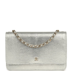 Chanel Wallet On Chain WOC Silver Metallic Lizard Embossed Calfskin Light Gold Hardware