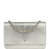 Chanel Wallet On Chain WOC Silver Metallic Lizard Embossed Calfskin Light Gold Hardware - Thumbnail View 1