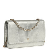 Chanel Wallet On Chain WOC Silver Metallic Lizard Embossed Calfskin Light Gold Hardware - Thumbnail View 2