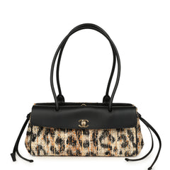 Chanel Small Leopard Print "Urban Essential" East West Shopping Tote Black Calfskin, Brown, Black, White Tweed, Mixed Fibers Gold Hardware