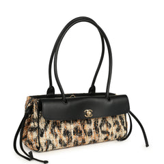 Chanel Small Leopard Print "Urban Essential" East West Shopping Tote Black Calfskin, Brown, Black, White Tweed, Mixed Fibers Gold Hardware