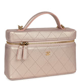 Chanel Top Handle Long Vanity Case with Chain Pink Iridescent Grained Goatskin Gold Hardware - Thumbnail View 2