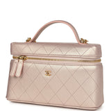 Chanel Top Handle Long Vanity Case with Chain Pink Iridescent Grained Goatskin Gold Hardware - Thumbnail View 5