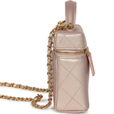 Chanel Top Handle Long Vanity Case with Chain Pink Iridescent Grained Goatskin Gold Hardware - Thumbnail View 3