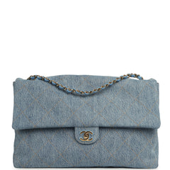 Chanel Maxi "Souplissimo" Large Flap Bag Blue Denim Gold Hardware