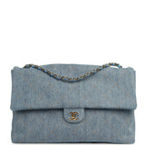 Chanel Maxi "Souplissimo" Large Flap Bag Blue Denim Gold Hardware - Thumbnail View 1