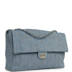 Chanel Maxi "Souplissimo" Large Flap Bag Blue Denim Gold Hardware