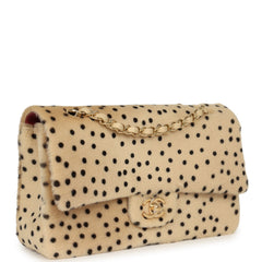 Chanel "Cheetah Print" Medium Flap Bag Light Beige Calf Hair and Black Lambskin Gold Hardware
