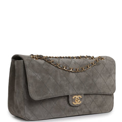 Chanel Maxi "Souplissimo" Small Flap Bag Dark Grey Suede Gold Hardware