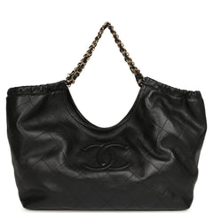 Chanel Small CC Cabas Hobo Bag Black Calfskin Gold Hardware