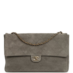 Chanel Maxi "Souplissimo" Large Flap Bag Dark Grey Suede Gold Hardware
