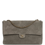 Chanel Maxi "Souplissimo" Large Flap Bag Dark Grey Suede Gold Hardware - Thumbnail View 1
