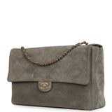 Chanel Maxi "Souplissimo" Large Flap Bag Dark Grey Suede Gold Hardware - Thumbnail View 5