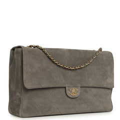 Chanel Maxi "Souplissimo" Large Flap Bag Dark Grey Suede Gold Hardware