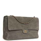 Chanel Maxi "Souplissimo" Large Flap Bag Dark Grey Suede Gold Hardware - Thumbnail View 2