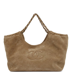 Chanel Small CC Cabas Hobo Bag Dark Beige Suede Gold Hardware