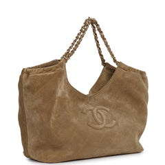 Chanel Small CC Cabas Hobo Bag Dark Beige Suede Gold Hardware