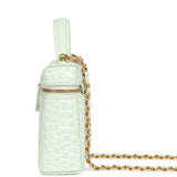 Chanel Top Handle Long Vanity Case with Chain Light Blue Croc Embossed Calfskin Gold Hardware - Thumbnail View 3