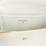 Chanel Top Handle Long Vanity Case with Chain Light Blue Croc Embossed Calfskin Gold Hardware - Thumbnail View 8