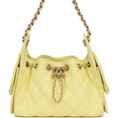 Chanel Mini 25 Hobo Bag Light Yellow Caviar Antique Gold Hardware