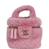 Pre-owned Chanel Small Top Handle Square Vanity Case With Chain Pink Shearling Lambskin Gold Hardware - Thumbnail View 1