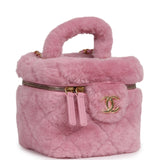 Pre-owned Chanel Small Top Handle Square Vanity Case With Chain Pink Shearling Lambskin Gold Hardware - Thumbnail View 2