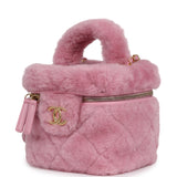 Pre-owned Chanel Small Top Handle Square Vanity Case With Chain Pink Shearling Lambskin Gold Hardware - Thumbnail View 5