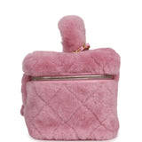 Pre-owned Chanel Small Top Handle Square Vanity Case With Chain Pink Shearling Lambskin Gold Hardware - Thumbnail View 3