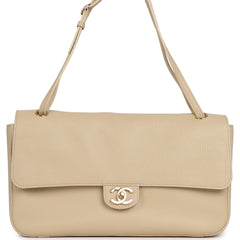 Chanel Maxi "Souplissimo" Small Flap Bag Light Beige Grained Calfskin Gold Hardware