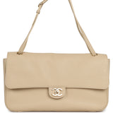 Chanel Maxi "Souplissimo" Small Flap Bag Light Beige Grained Calfskin Gold Hardware - Thumbnail View 1