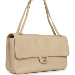 Chanel Maxi "Souplissimo" Small Flap Bag Light Beige Grained Calfskin Gold Hardware