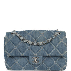 Pre-owned Chanel Medium Distressed Flap Bag Blue Denim Silver Hardware