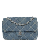 Pre-owned Chanel Medium Distressed Flap Bag Blue Denim Silver Hardware - Thumbnail View 1