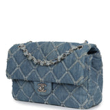 Pre-owned Chanel Medium Distressed Flap Bag Blue Denim Silver Hardware - Thumbnail View 5