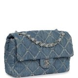 Pre-owned Chanel Medium Distressed Flap Bag Blue Denim Silver Hardware - Thumbnail View 2