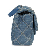 Pre-owned Chanel Medium Distressed Flap Bag Blue Denim Silver Hardware - Thumbnail View 3