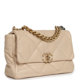 Pre-owned Chanel Large 19 Flap Bag Beige Shiny Lambskin Mixed Metal Hardware - Thumbnail View 2