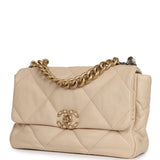Pre-owned Chanel Large 19 Flap Bag Beige Shiny Lambskin Mixed Metal Hardware - Thumbnail View 5